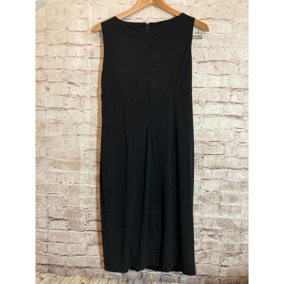 Grace Hill Midi Dress Womens 14 Black LBD Beaded Draped Ruched Sleeveless Sheath - Picture 4 of 15